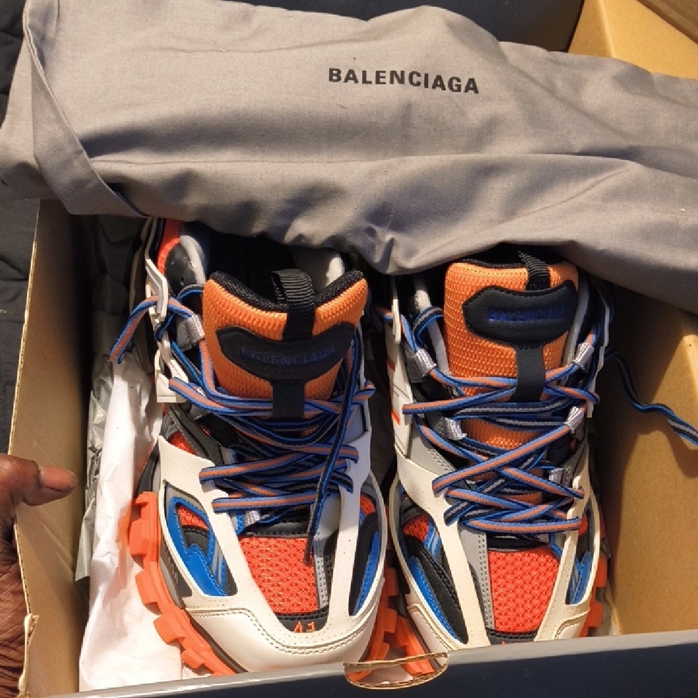 Balenciaga Orange and Blue Track Sneakers